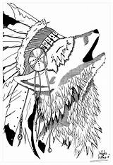 Coloring Native Pages American Wolf Adults Tribal Indian Adult Teepee Color Symbols Headdress Americans Print Valentin Printable Feather Getcolorings Wearing sketch template