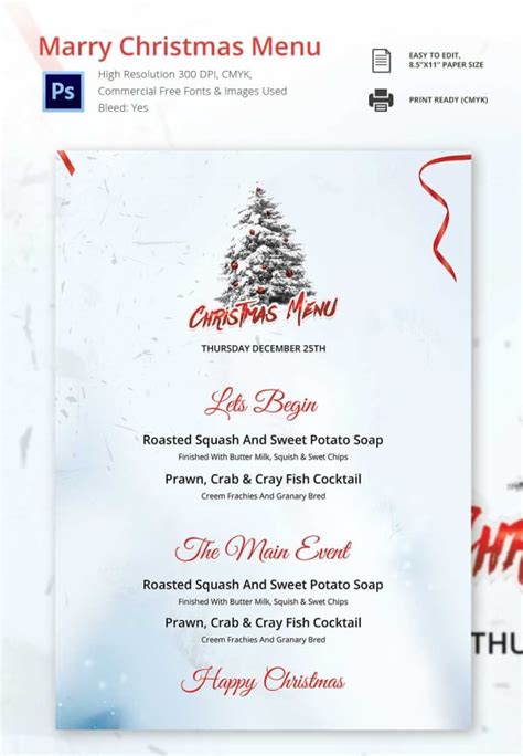 christmas menu template  sample  format