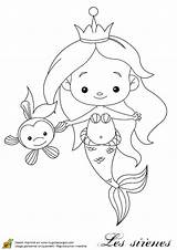 Coloring Mermaid Pages Baby Sirene Petite Cute Kids sketch template