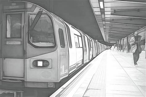 london underground train  station black  white sketch digital art