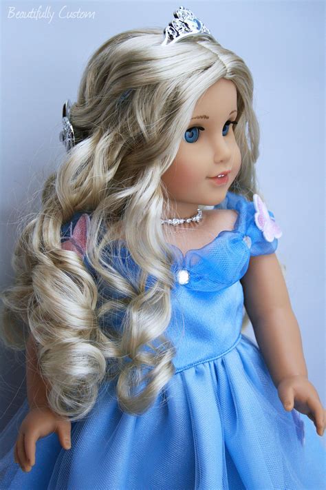 Custom American Girl Doll Princess ~ Blonde Curly Wavy Hair And Blue