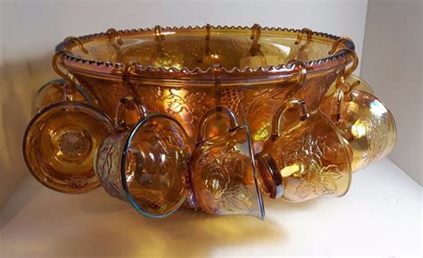 21 Vintage Carnival Glass Punch Bowl Set