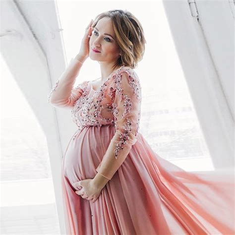 Peach Pink Long Sleeve Evening Dress For Pregnant 2017 Plus Size