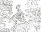 Garden Japanese Coloring Drawing Tranquil Mcpherson Jennifer Drawings Pages Fineartamerica Geisha Designlooter Book Adult 567px 07kb Sold Line sketch template