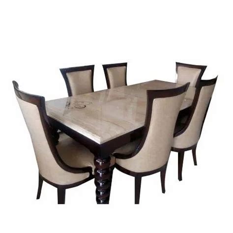 brown marble  seater marbel top wooden dining table rs set id