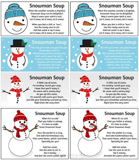 snowman soup poem gift tags    print