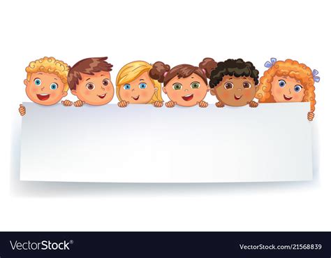 cute kids holding blank white banner royalty  vector