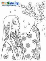 Coloring Pages Sakura Adult Anime Colouring Kimono Printable 塗り絵 無料 Cute Sheets Japanese Kawaii Girl Princess Books Halloween Asian Kids sketch template