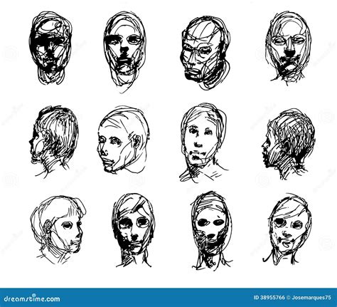 set  drawing heads stock vector image