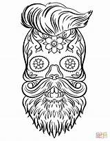 Coloring Skull Sugar Pages Hipster Drawing Printable sketch template