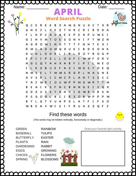 word search puzzle   month  april  april word search