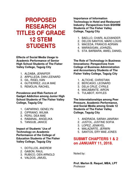 proposed research titles  grade  stem students schools