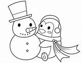 Snowman Coloring Penguin Building Pages Printable sketch template