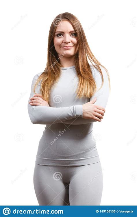 fit woman in thermolinen underwear stock image image of content