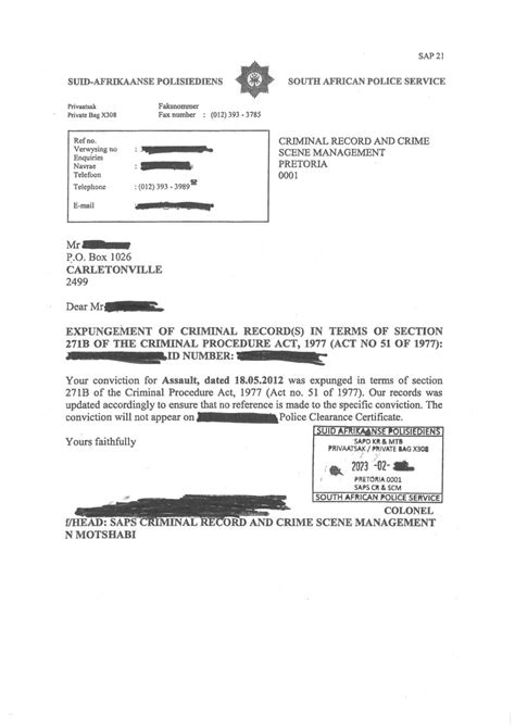 sample criminal record expungement letter south africa