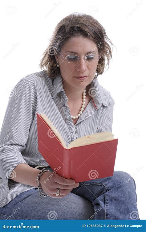 Woman With Glasses Reading A Book Stock Image Image Of Caucasian