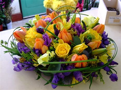 Spring Posy Arrangement With Tulips And Roses In Yellow