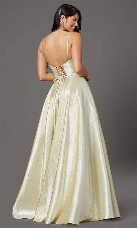 Long Sparkly Champagne Formal Prom Dress Promgirl
