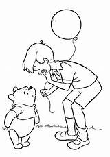 Christopher Robin Winnie Pooh Coloring Pages Printable Drawing Books Color Balloon Colouring Birthday Characters Friends Robins Bear Disney Kids Book sketch template