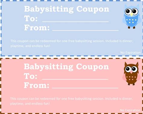 printable babysitting coupons  baby sitting voucher babysitting