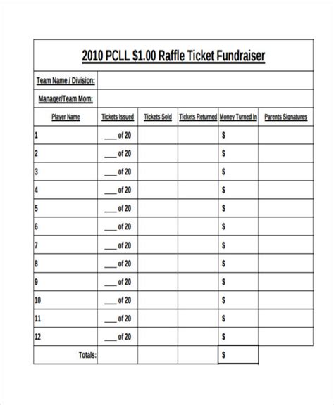 raffle sheet templates  sample  format