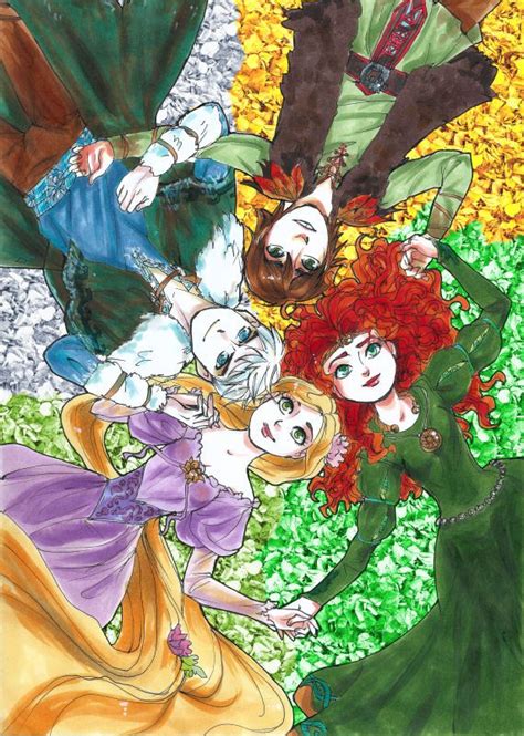 merida jack frost hiccup more like hiccup merida rapunzel and jack frost by ~aibelin