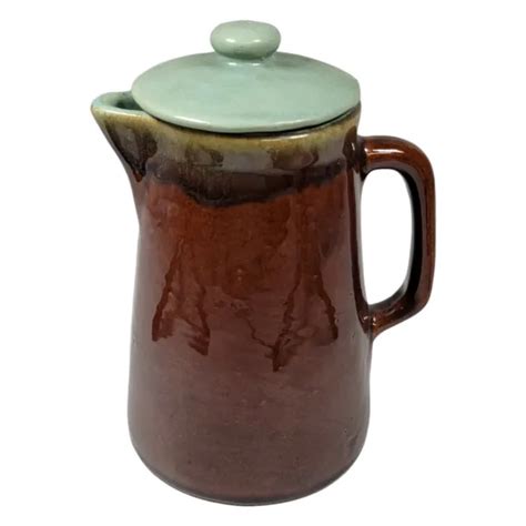 vintage red wing pottery village green coffee pot water pitcher lid