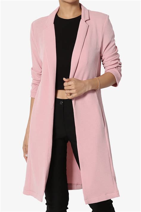 themogan ruched  sleeve stretch solid longline jacket open front long blazer ebay