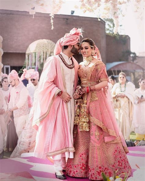 powder pink  blush pink bridal  groom wedding dress combination