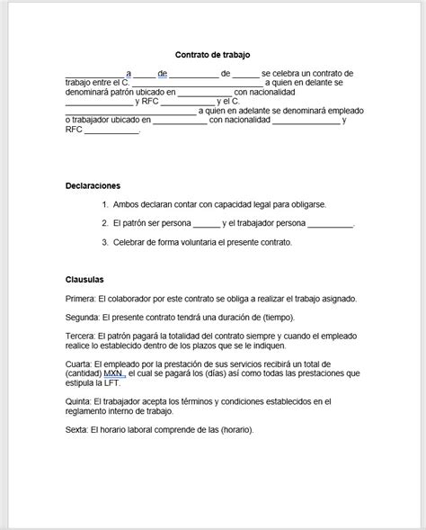 contrato de trabajo ejemplos y formatos word y pdf