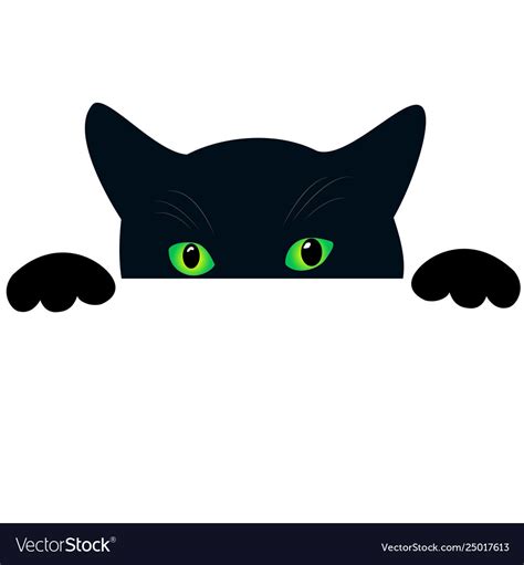 cute black cat face with green eyes peekings vector image