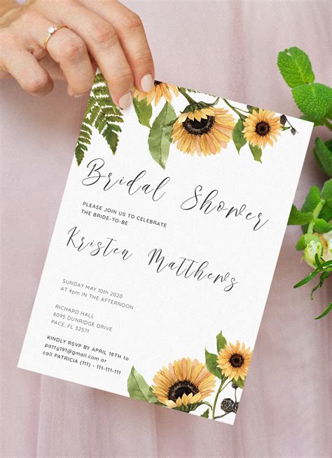 chalkboard sunflower bridal shower invitation diy printable digital