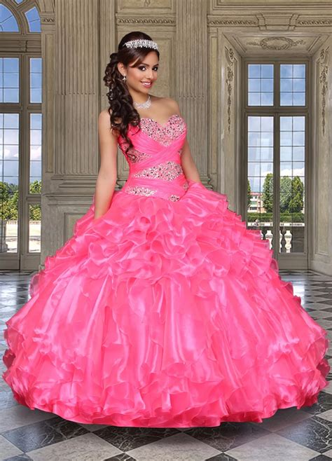 sweet  dresses crystals hot pink ball gown quinceaneara dresses