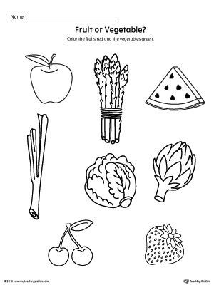 free color the fruits and vegetables kindergarten worksheets