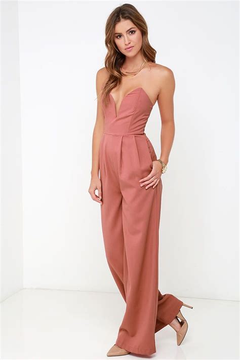 leisure suit dusty rose strapless jumpsuit strapless jumpsuit