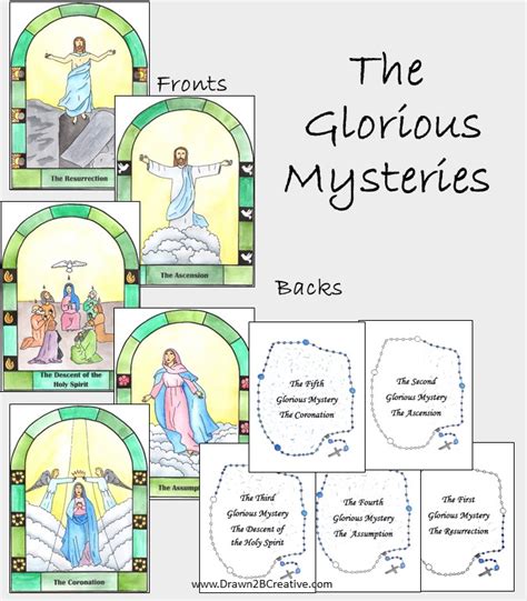watercolor printable mysteries   rosary cards drawnbcreative