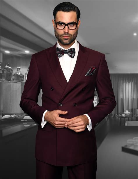 statement tzd  burgundy double breasted suit pc  wool italy studio menwear