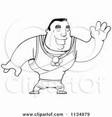 Buff Olympic Outlined Waving Athlete Man Clipart Cartoon Cory Thoman Coloring Vector Royalty Collc0121 sketch template