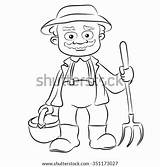 Farmer Cartoon Contour Isolated Pitchfork Basket Character Background Shutterstock Vector Stock Lightbox Save sketch template