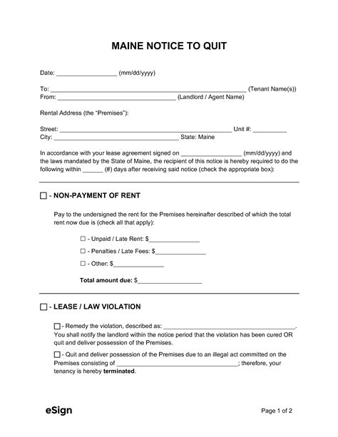 maine eviction notice templates   word