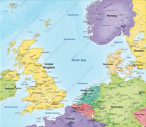 countries   north sea digital political map   world  mapscom