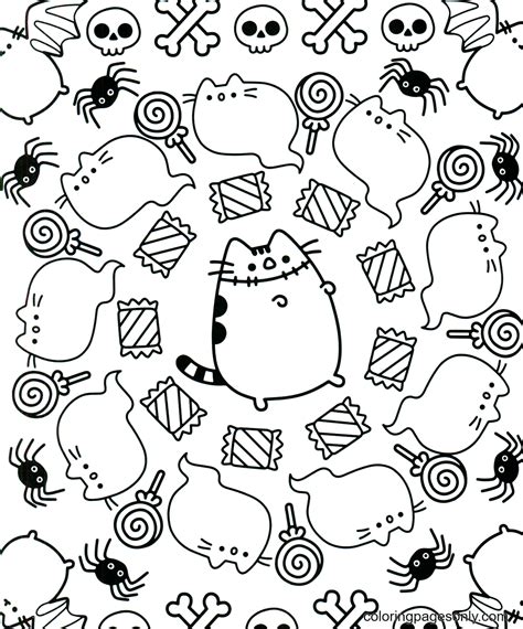 pusheen coloring  adults donut halloween coloring pages pusheen