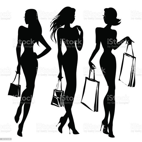 black and white retro fashion model silhouette shopping