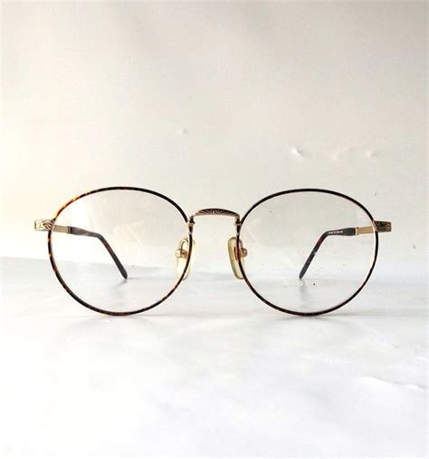 Vintage 90 S Nos Round Eyeglasses Metal Gold Detailed Etsy Retro