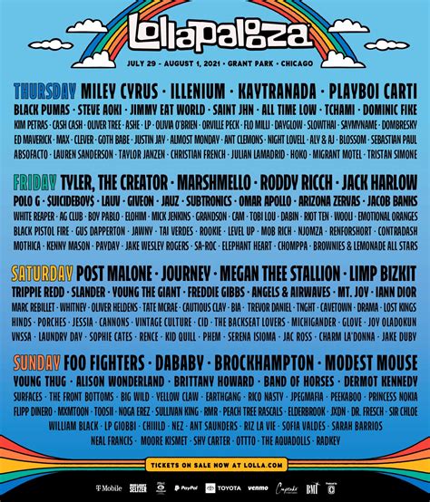 lollapalooza  daily lineup revealed american songwriter