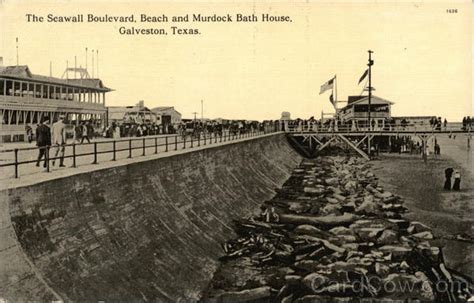 seawall boulevard beach  murdock bath house galveston tx postcard