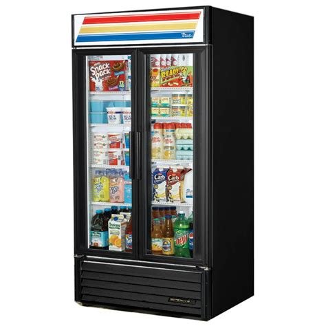 true gdm  ld black glass door  cu ft refrigerator merchandiser wasserstrom