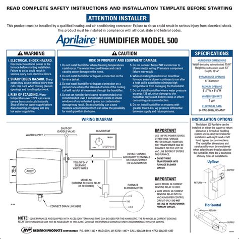 aprilaire  wiring diagram aprilaire installation manual