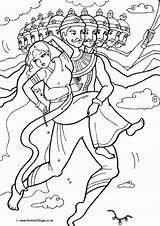 Colouring Sita Diwali Rama Story Kidnap Drawing Pages Indian Ravana Coloring Bollywood Dussehra Hanuman King Hindu Festival Print Demon Girls sketch template