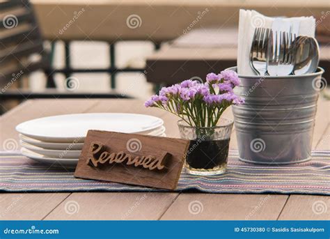 reserved table stock photo image  wooden wood fork